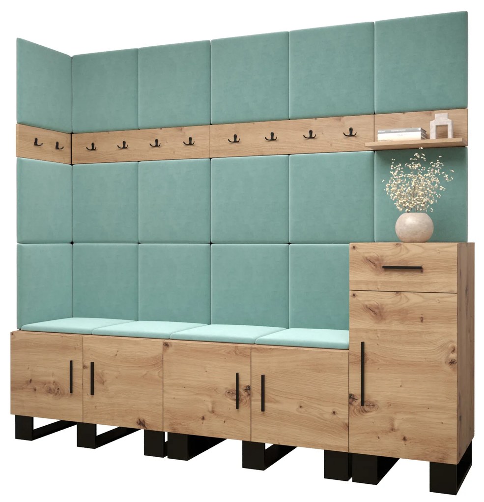 Set mobilier pentru hol Amanda 9 (Stejar artisan + verde). 1085931