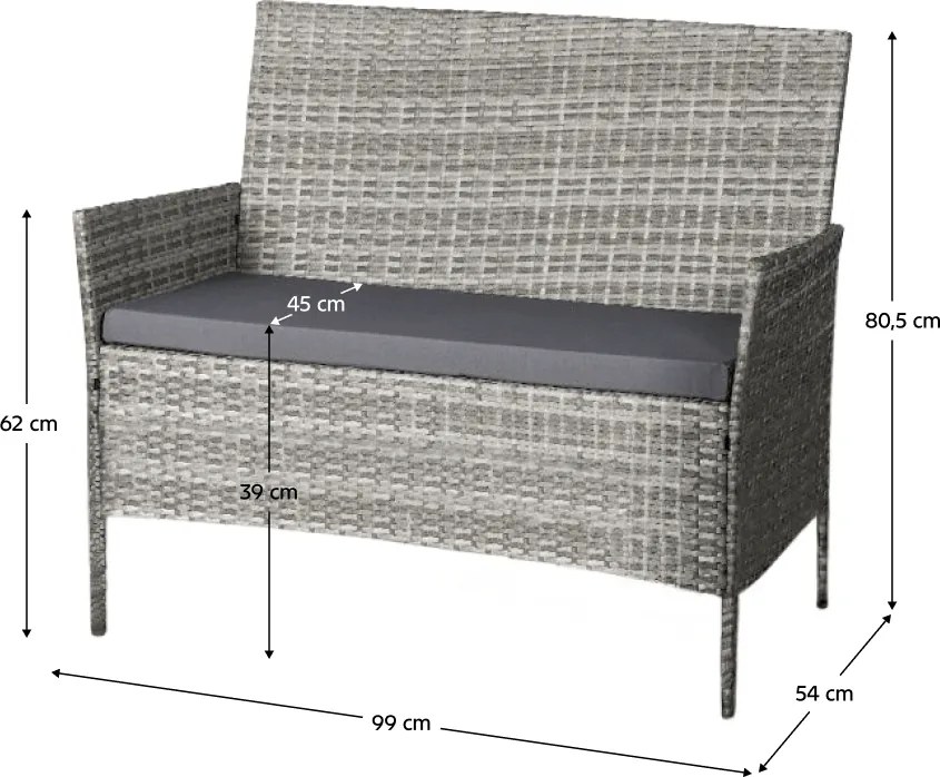 Set 4 piese din ratan, pentru grădină, gri, RATANA