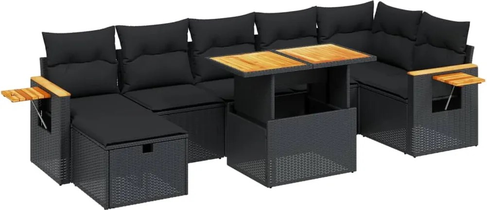 vidaXL Set mobilier de grădină cu perne, 8 piese, negru, poliratan
