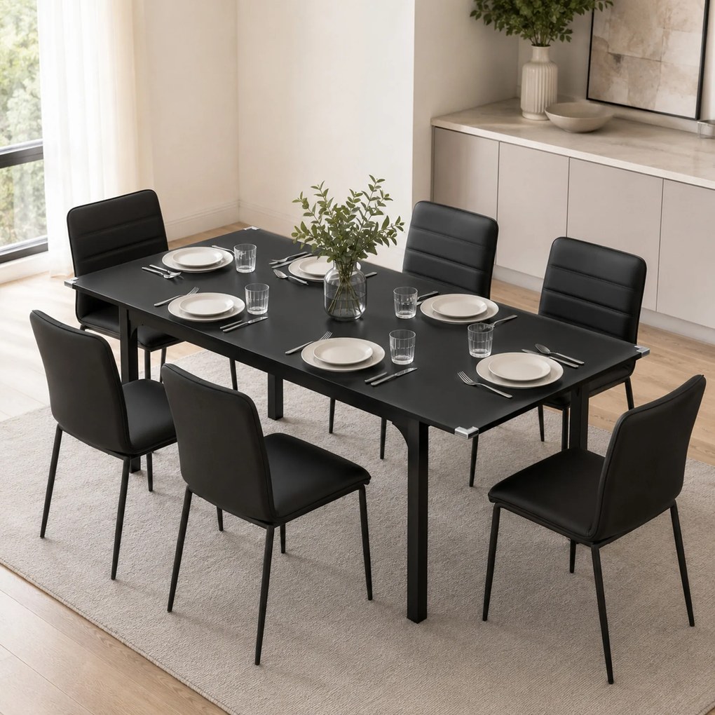 HOMCOM Masă de Grădină Extensibilă pentru 4-6 Persoane cu Picioare din Oțel, 160x70x75 cm, Negru | Aosom Romania