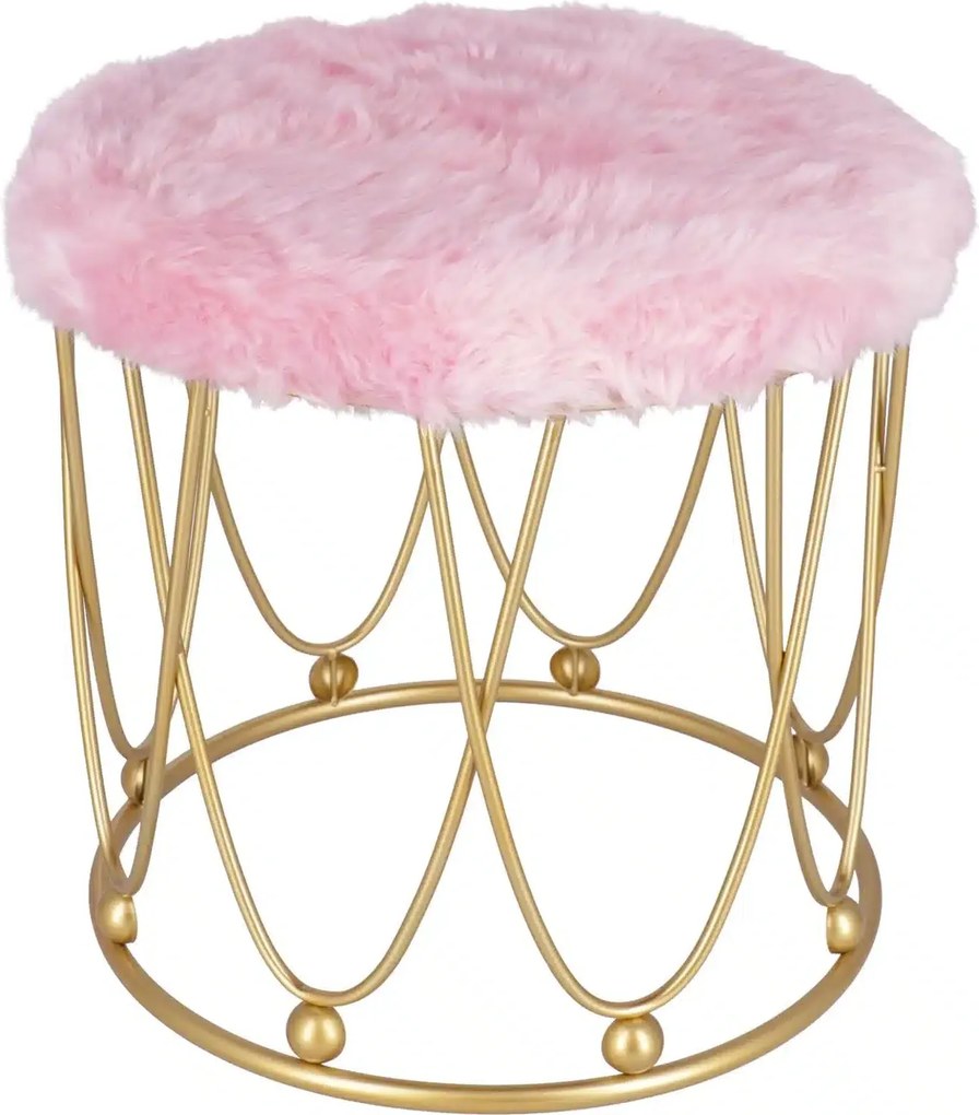 Taburet Pinky baza metalica aurie tapitat roz pudrat