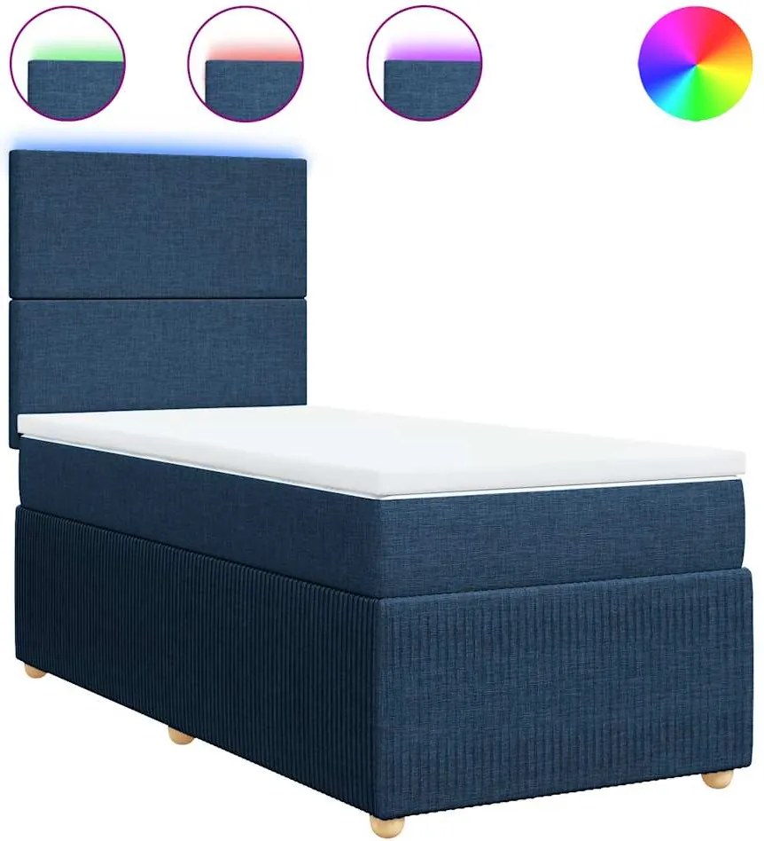 vidaXL Pat box spring cu saltea, albastru, 90x200 cm, textil