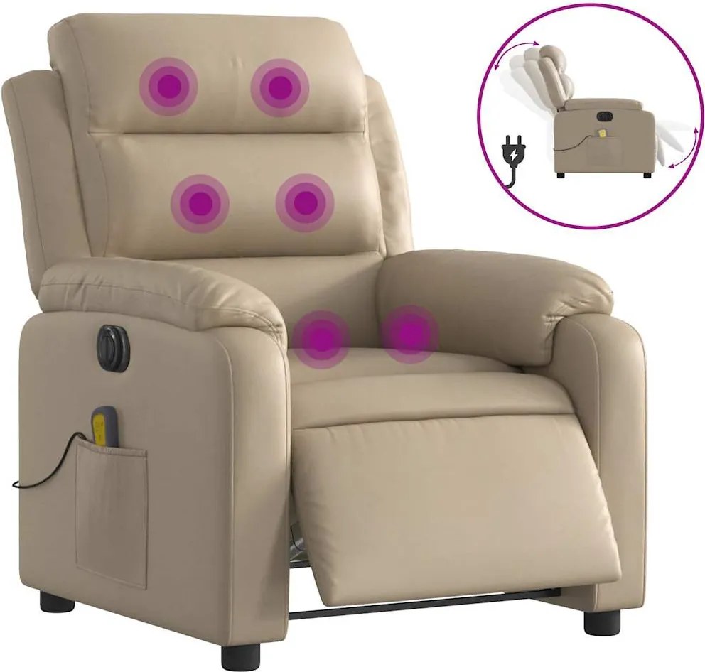 vidaXL Fotoliu electric masaj rabatabil, cappuccino, piele ecologică