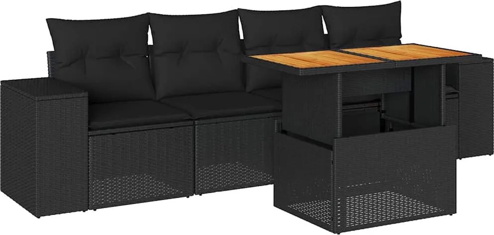 vidaXL Set mobilier de grădină cu perne, 5 piese, negru, poliratan