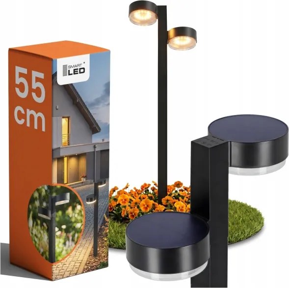 Lampă solară LED 2xLED/1W/3,7V 1200 mAh 55 cm IP65 neagră