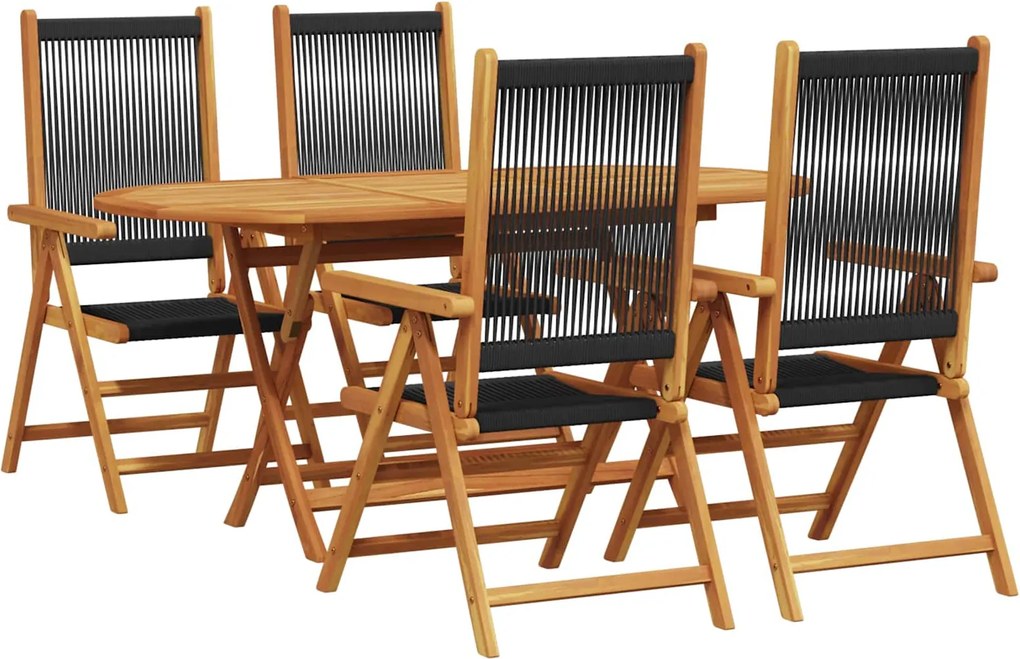 vidaXL Set de masă pentru grădină 5 pcs Negru Lemn Solid de Acacia