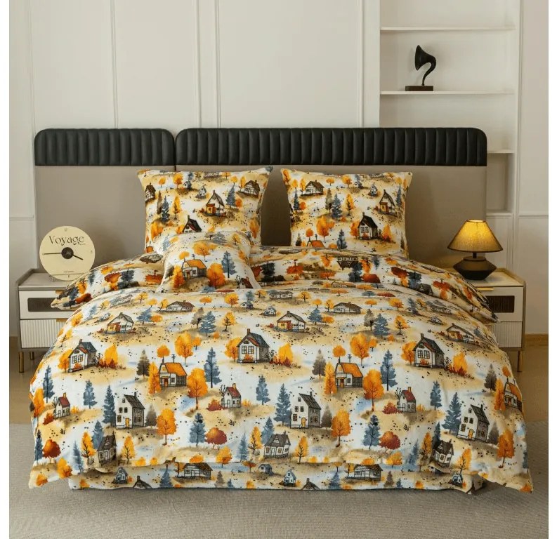 Lenjerie cocolino AUTUMN VILLAGE colorata Dimensiune lenjerie de pat: 2 buc 70 x 90 cm | 200 x 220 cm