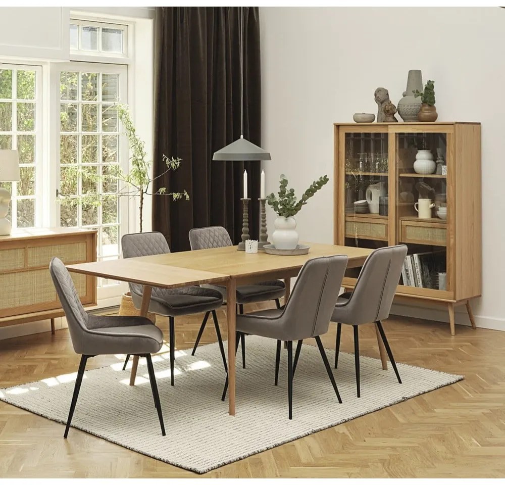 Masă de dining în culoare naturală extensibilă cu blat cu aspect de lemn de stejar 150x90 cm Barrali – Unique Furniture