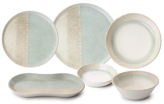 Set de veselă din porțelan, 27 piese, bej/verde