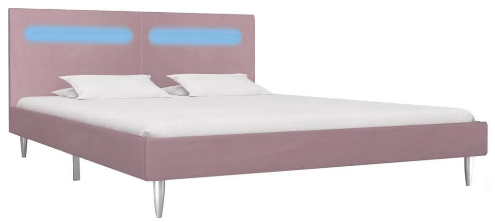 280980 vidaXL Cadru de pat cu LED-uri, roz, 180 x 200 cm, material textil