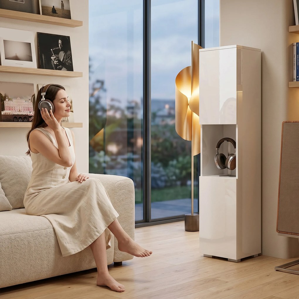 HOMCOM Dulap Multimedia Slim cu 5 Rafturi Reglabile, Alb | Aosom Romania