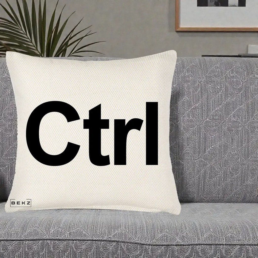 Perna Personalizata Tasta Ctrl Tipografie Bold, 40x40 cm, Crem Reliefat, Husa Detasabila, Perna Inclusa, BEKZ®
