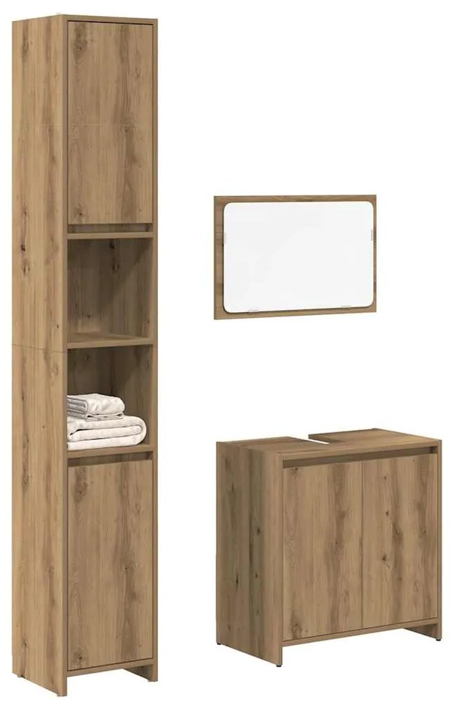 vidaXL Set mobilier de baie, 3 piese, stejar artizanal, lemn prelucrat