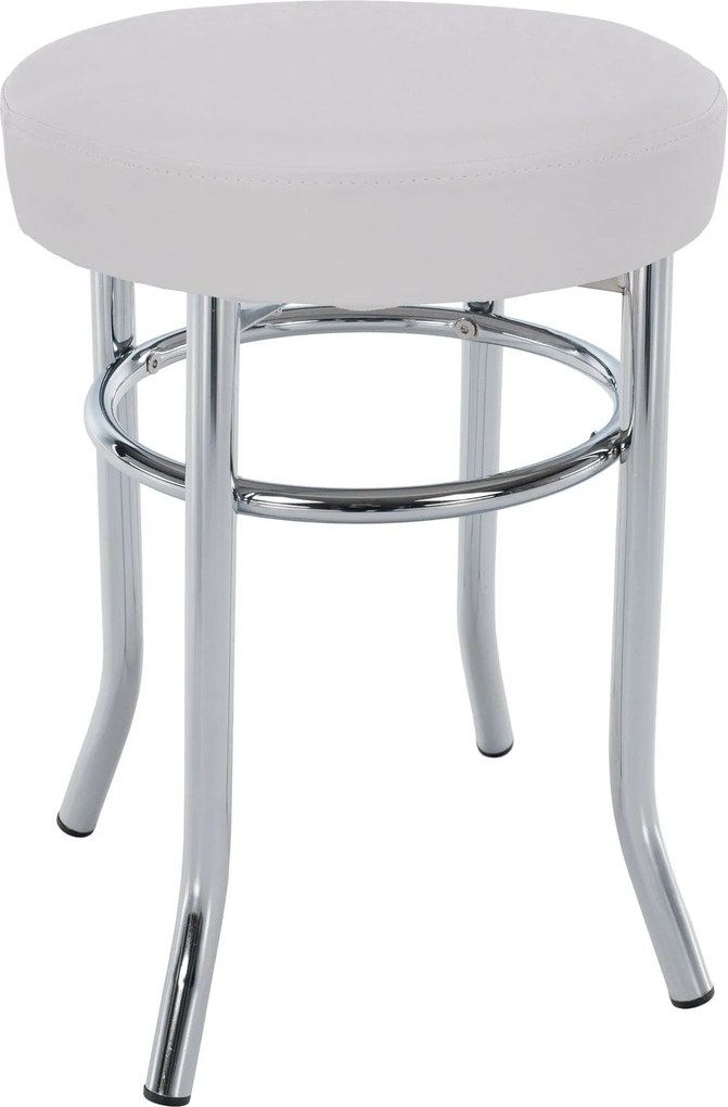 Taburet IRENA, crom/alb, metal/piele ecologica, 33x33x43 cm