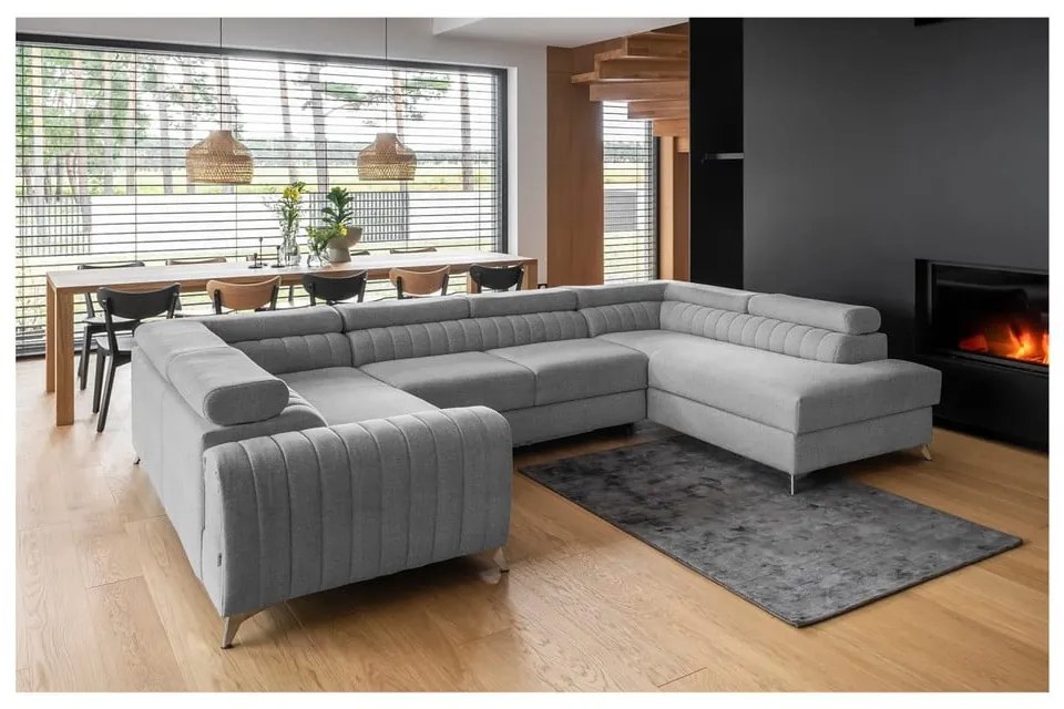 Colțar gri deschis extensibil/cu spațiu de depozitare (cu colț pe partea dreaptă/în formă de "U") Louis – ELTAP