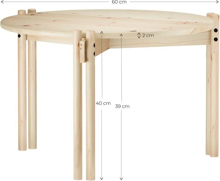 Măsuță de cafea în culoare naturală rotundă din lemn masiv de pin ø 60 cm Sticks – Karup Design