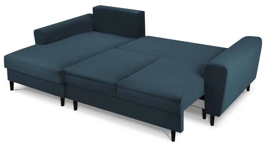 Colțar albastru închis extensibil, cu spațiu de depozitare cu tapițerie din catifea reiată (cu colț pe partea stângă, cu șezlong) Kyoto – Cosmopolitan Design