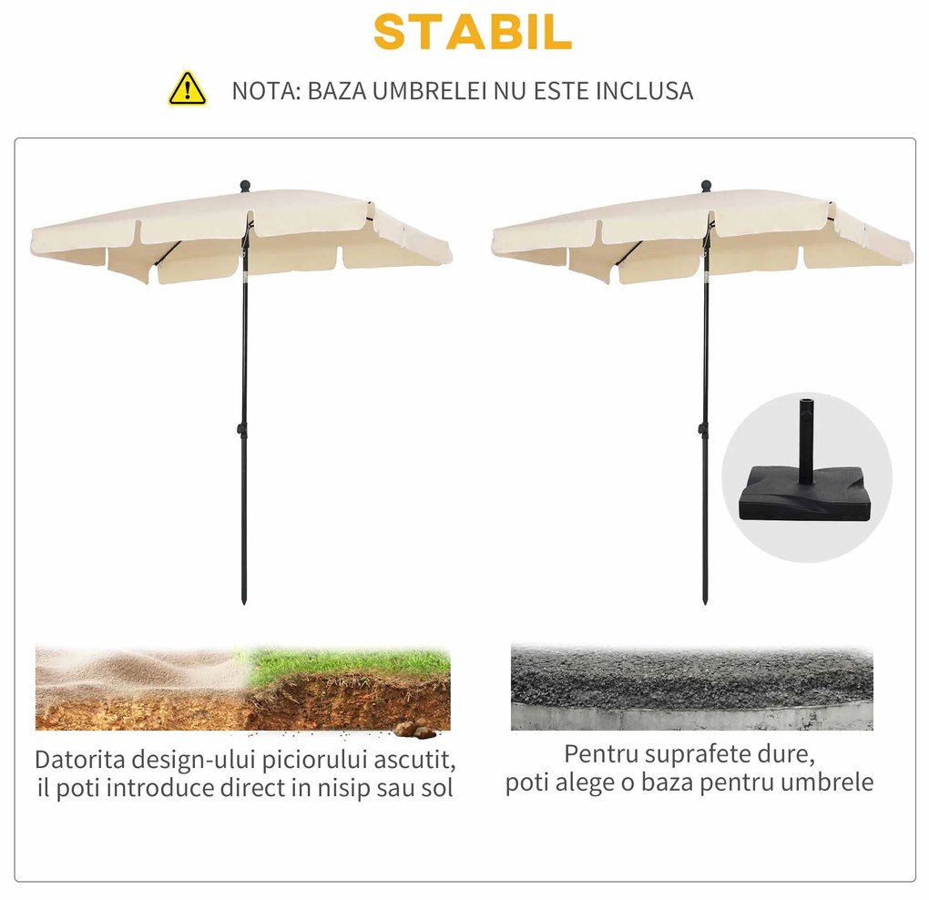 Outsunny Umbrelă pentru Grădină cu Înclinare Reglabilă și Stâlp din Aluminiu, 198x130x245 cm, Bej | Aosom Romania