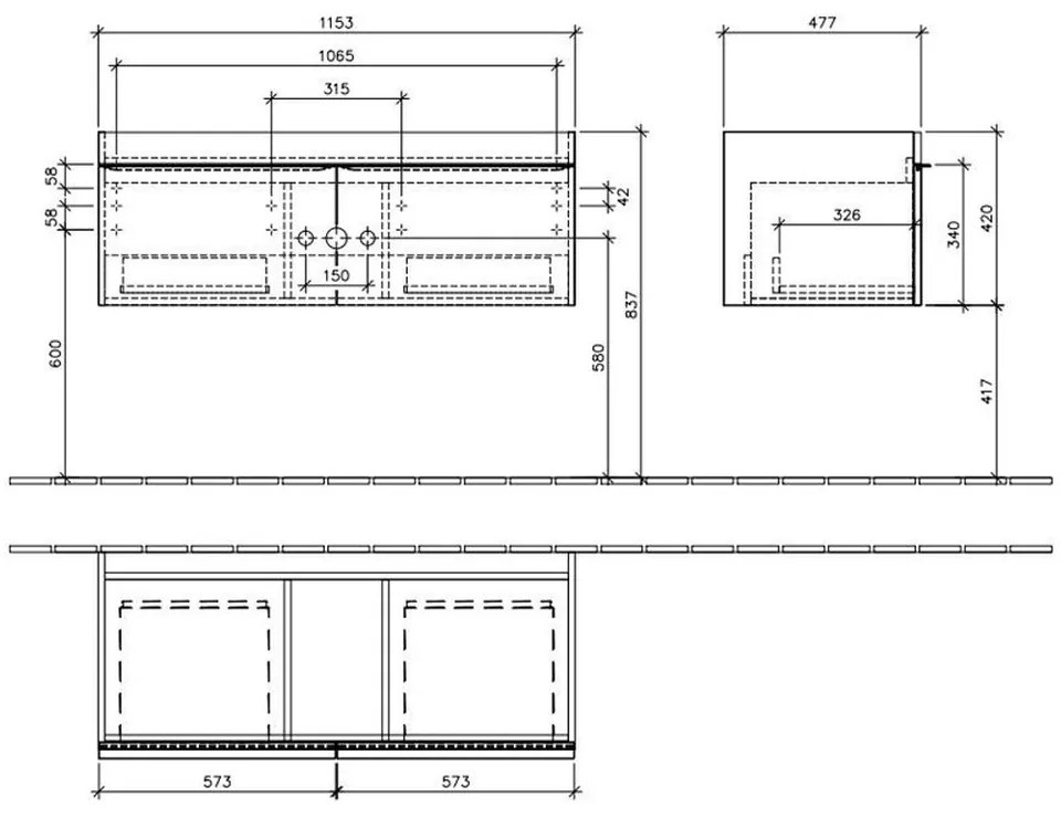 Mobilier lavoar baie alb cu 2 sertare, 1153x420x502 mm, Villeroy  Boch, Venticello 1153x420x502 mm, Alb