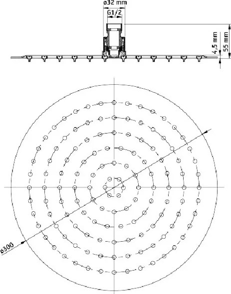 Floks dispersor fix - rotund crom anticalcar 30 cm diametru NAC_003K
