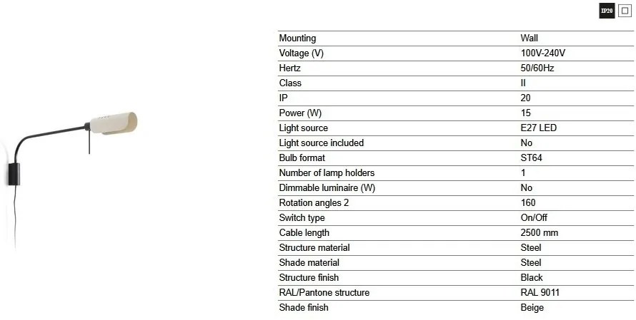 Aplica metal stil retro abajur ajustabil MARTINICA XL negru, bej