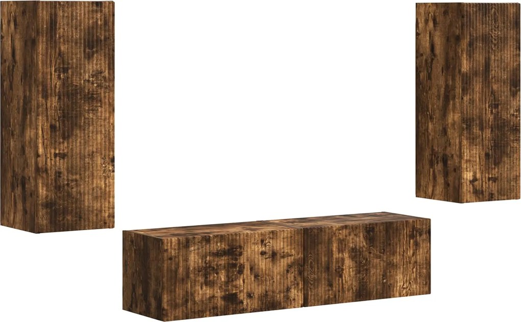 vidaXL Set comodă TV Pe perete 2 pcs Stejar fumuriu Lemn compozit