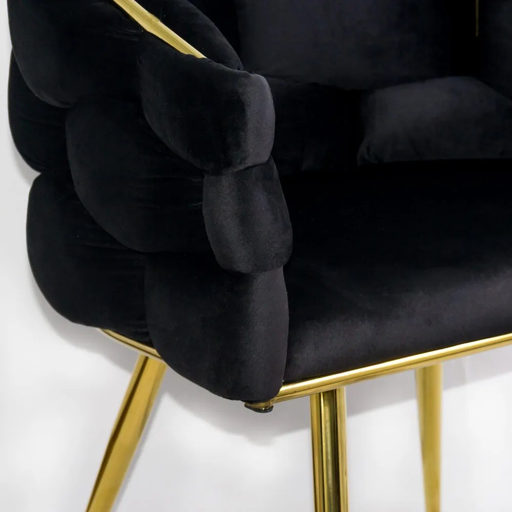Scaun living negru din catifea cu picioare aurii BUC 251