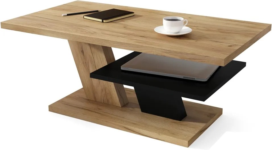 CLIFF MAT stejar auriu / negru, masuta de cafea