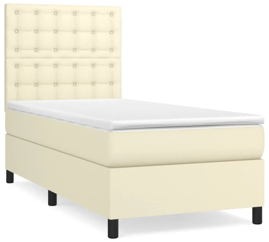 3142829 vidaXL Pat box spring cu saltea, crem, 100x200 cm, piele ecologică