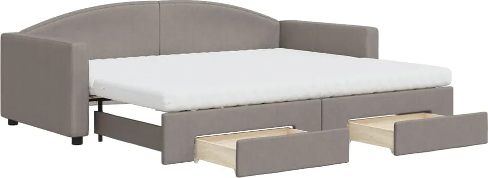 vidaXL Pat de zi cu extensie și sertare, gri taupe, 90x200 cm, textil