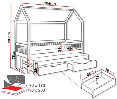 Pat pentru copii 90 cm Kerlox (Alb) (cu somieră) (cu sp. depozitare). 1103331