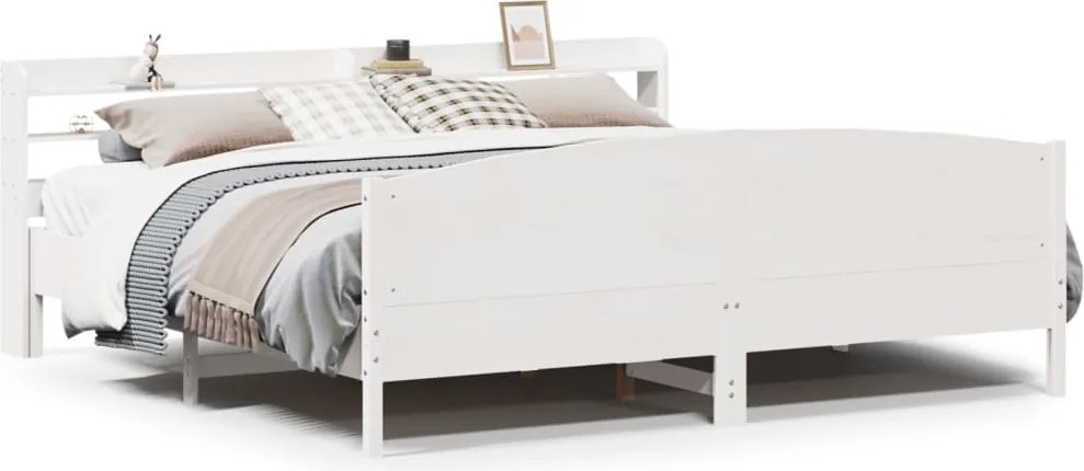 vidaXL Cadru de pat fără saltea, alb, 180x200 cm, lemn masiv pin