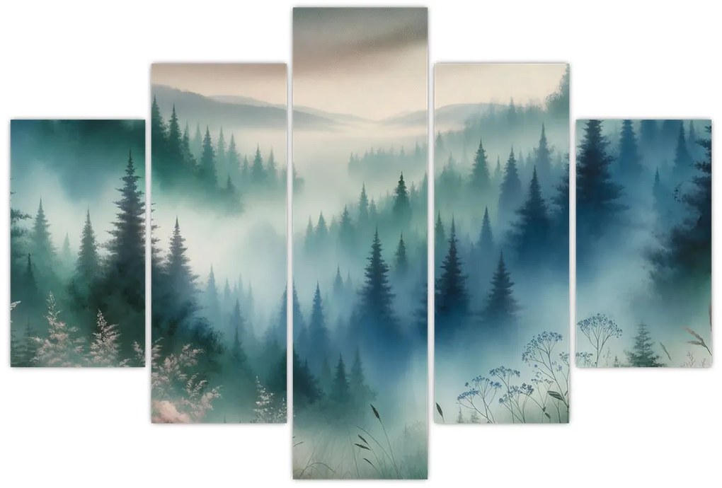 Tablou - Peisaj forestier cu ceață (150x105 cm)
