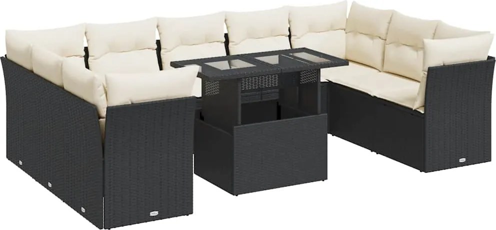 vidaXL Set canapele de grădină cu perne, 10 piese, negru, poliratan