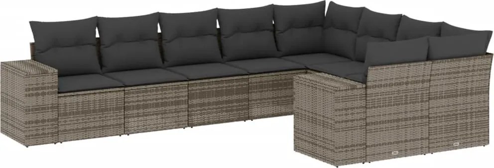 vidaXL Set canapele de grădină, 9 piese, cu perne, gri, poliratan
