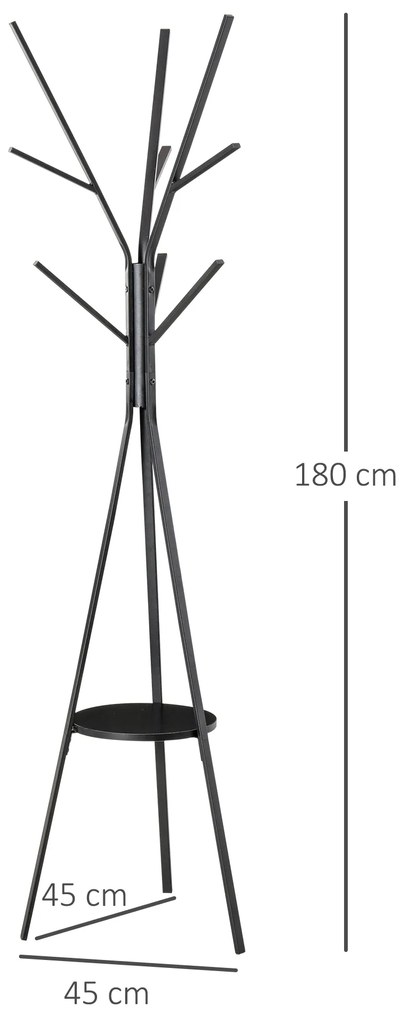 HOMCOM Cuier în Formă de Pom Design Modern, Metal Negru, Ideal pentru Hol, 45x45x180 cm | Aosom Romania