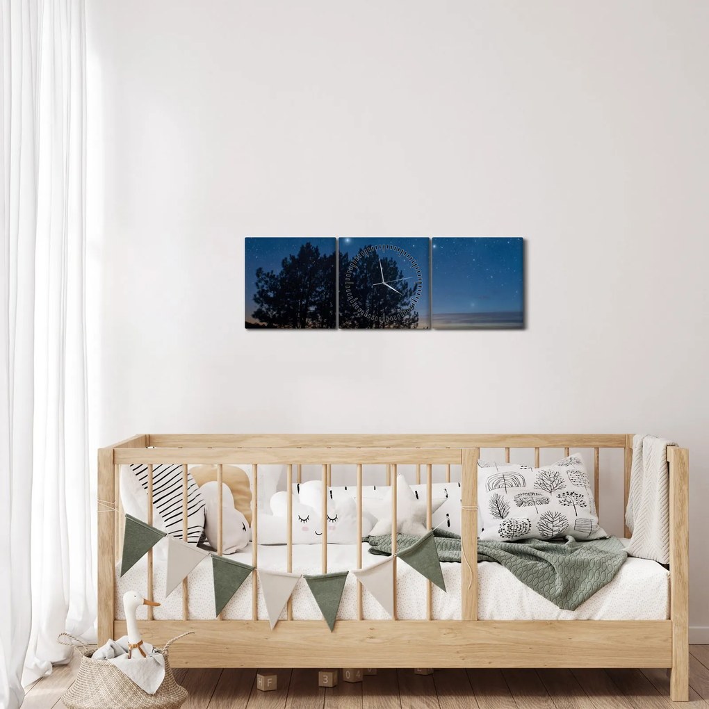 Tablou cu copaci noapte (cu ceas) (90x30 cm)
