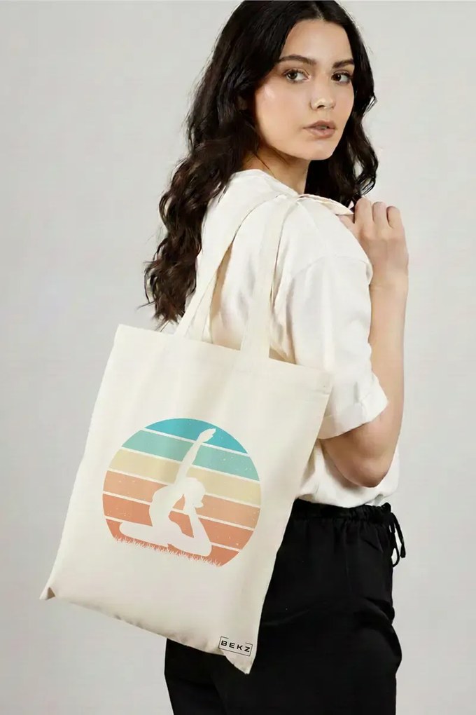 Sacosa de Panza pentru Cumparaturi, Geanta Tote Yoga 8, 38x34.5 cm, Alba, BEKZ®