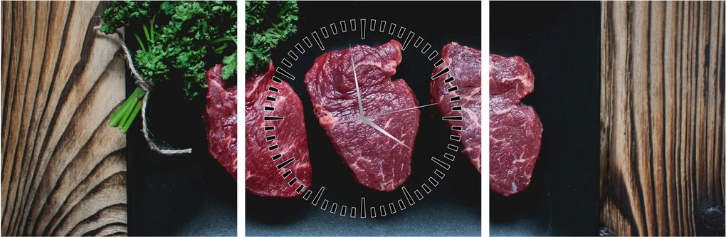 Tablou cu carne pe farfurie (cu ceas) (90x30 cm)