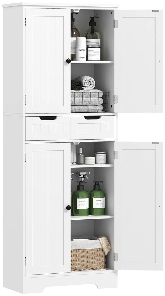 HOMCOM Mobilier de baie cu sertar, dulap cu uși, raft reglabil, 60 x 30 x 160 cm, alb | Aosom Romania