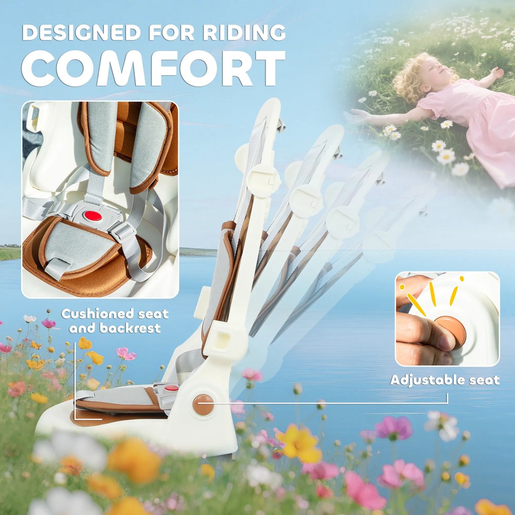 AIYAPLAY Triciclu pentru Copii 5 în 1 cu Spătar Reglabil, Triciclu pentru Copii cu Mâner de Împingere, Spătar Reglabil, Crem Alb | Aosom Romania