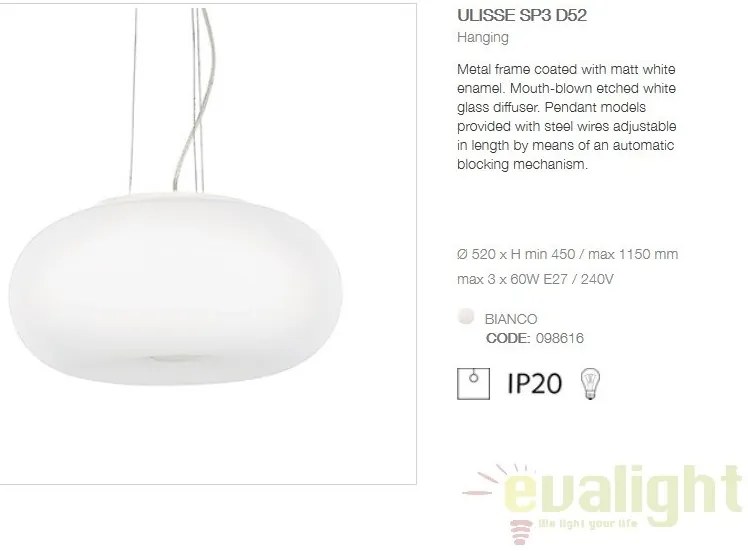 Lustra / Pendul cu inaltime reglabila ULISSE SP3 D52 098616