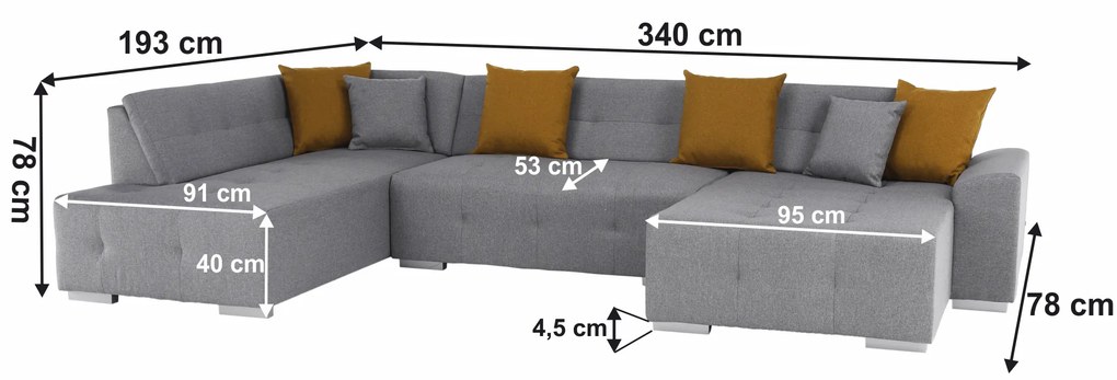 Canapea, gri/muştar, model stânga, BELLIS U