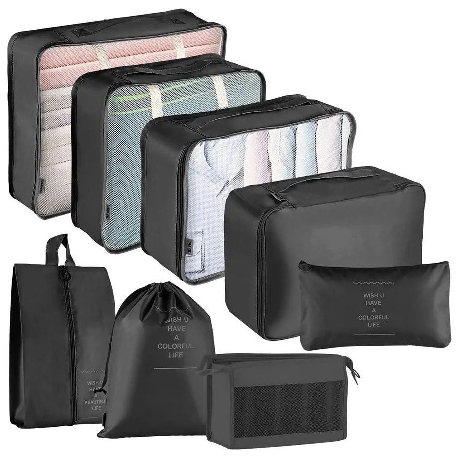 Set organizator pentru bagaje, 8 piese, negru