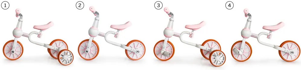 Bicicletă de jogging 4 în 1 cu pedale detașabile și roți laterale roz