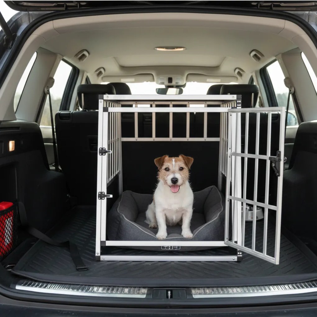 Cușcă de transport pentru câini BRUNO, 66x90x72cm, argintiu/negru Jurhan