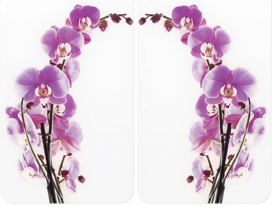 Set 2 protecții din sticlă pentru aragaz Wenko Orchid, 52 x 30 cm