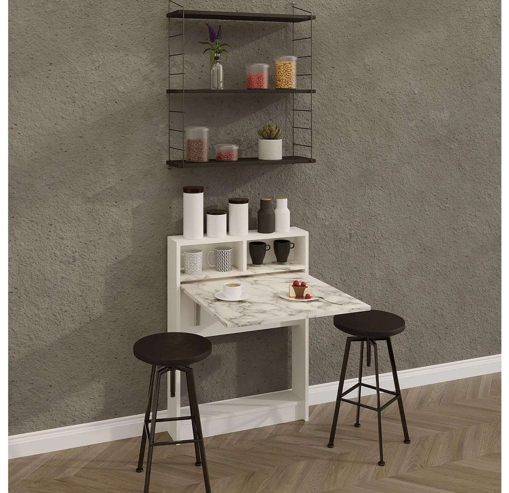 Masă sufragerie rabatabilă Brackie (pentru 2 persoane) (Marmură carrara) . 1101343