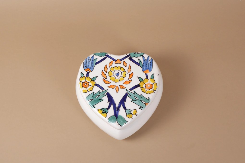Cutie de depozitare inimioara din ceramică decorativă Flori Multicolor