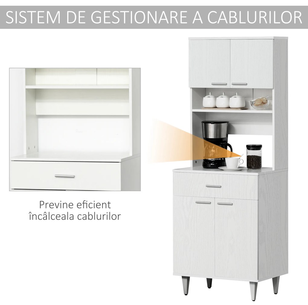 HOMCOM Dulap Mare de Bucătărie Clasic, Design Elegant din Lemn, Finisaj Alb, Spațios și Versatil, Ideal pentru Orice Bucătărie | Aosom Romania